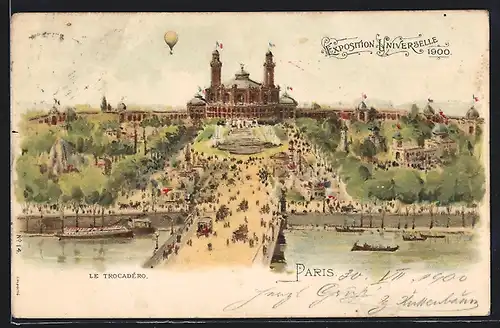 Lithographie Paris, Exposition universelle de 1900, Le Trocadéro