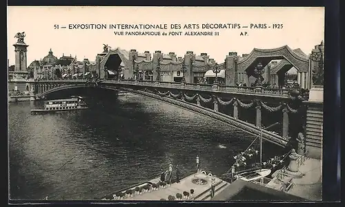 AK Paris, Exposition des Arts décoratifs 1925, Vue panoramique du Pont Alexandre III