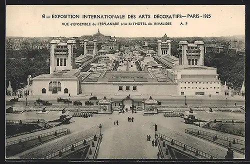 AK Paris, Exposition des Arts décoratifs 1925, Vue d`Ensemble de l`Esplanade prise de l`Hotel des Invalides