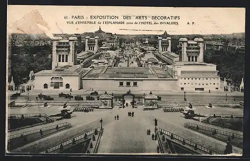 AK Paris, Exposition des Arts décoratifs 1925, Vue d`Ensemble de l`Esplanade prise de l`Hotel des Invalides