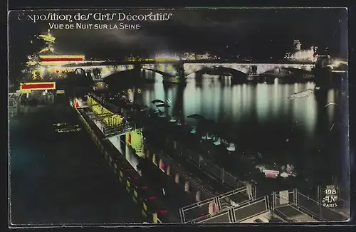 AK Paris, Exposition des Arts décoratifs 1925, Vue de nuit sur la Seine