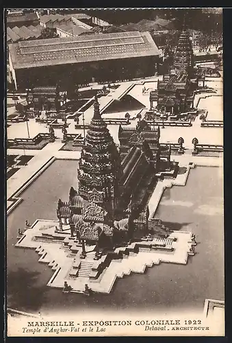 AK Marseille, Exposition coloniale 1922, Temple d`Angkor-Vat et le Lac, Delaval-Architecte