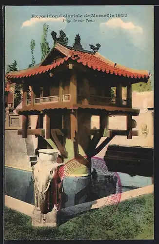 AK Marseille, Exposition coloniale 1922, Pagode sur l`eau