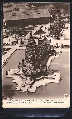 AK Marseille, Exposition coloniale 1922, Temple d`Angkor-Vat et le Lac