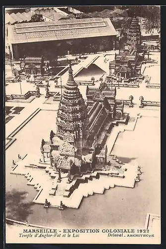 AK Marseille, Exposition coloniale 1922, Temple d`Angkor-Vat et le Lac