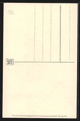 Künstler-AK Meissner & Buch (M&B) Nr. 2615: Paar rangelt um einen Brief, Schattenbild