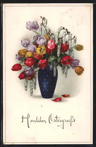 Künstler-AK Meissner & Buch (M&B) Nr. 2340: blühende Tulpen in einer Vase, Ostern