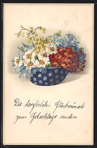 Künstler-AK Meissner & Buch (M&B) Nr. 2265: Blaue Schale mit Blumen