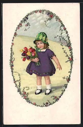 Künstler-AK Meissner & Buch (M&B) Nr. 2366: Kleines Mädchen mit Tulpenstrauss