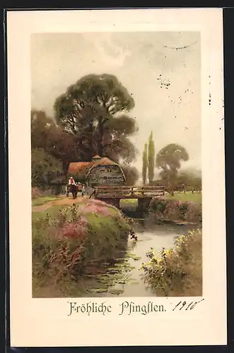 Künstler-AK Meissner & Buch (M&B) Nr. 1571: Gefilde der Heimat, Partie am Flussufer