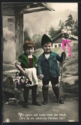 Foto-AK NPG Nr. 7926 /6: Neue Photographische Gesellschaft: Kinderpaar mit Blumenkorb
