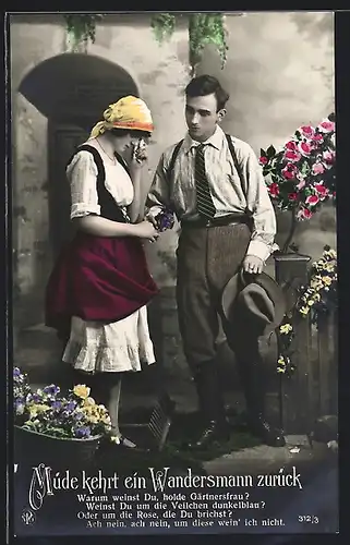 Foto-AK NPG Nr. 312 /3: Neue Photographische Gesellschaft: Wandersmann und weinende Gärtnersfrau