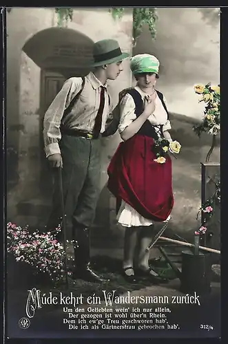Foto-AK NPG Nr. 312 /4: Neue Photographische Gesellschaft: Müde kehrt ein Wandersmann zurück, Um den Geliebten wein`...