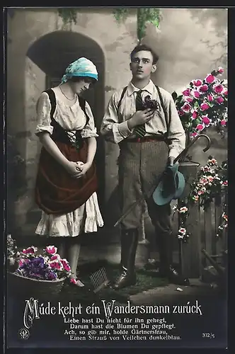 Foto-AK NPG Nr. 312 /5: Neue Photographische Gesellschaft: Wandersmann kehrt zur Frau zurück