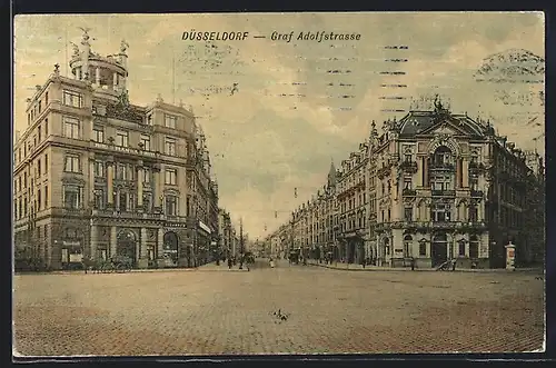 AK Düsseldorf, Graf Adolfstrasse, Hotel Hansa, Hotel Bristol mit Häuserzeilen