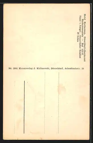 AK Düsseldorf, Hotel Barbarossa, Innenansicht