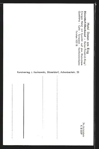 AK Düsseldorf-Oberkassel, Hotel Damm am Ring, Kaiser-Friedrich-Ring 1