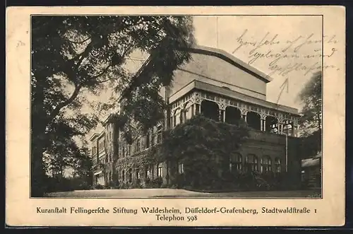 AK Düsseldorf-Grafenberg, Kuranstalt Fellingersche Stiftung Waldesheim, Stadtwaldstrasse 1