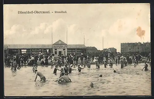 AK Düsseldorf-Oberkassel, Gäste im Strandbad