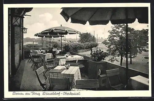 AK Düsseldorf-Oberkassel, Hotel Damm am Ring, Blick von der Terrasse