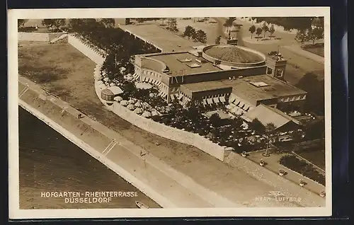 AK Düsseldorf, Restaurant Hofgarten-Rheinterrasse vom Flugzeug aus