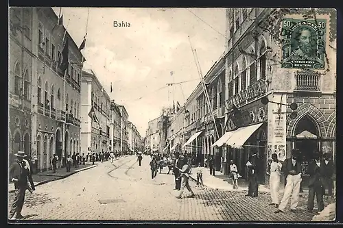 AK Bahia, Belebte Strassenpartie mit Anwohnern