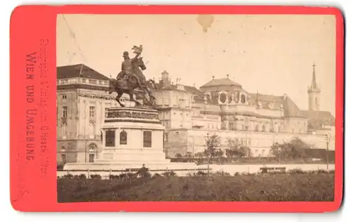 Fotografie C. Haack, Wien, Ansicht Wien, Reiterdenkmal mit der K.u.K. Hofburg, 1874