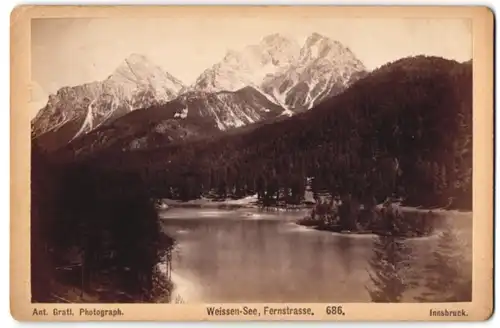 Fotografie Ant. Gratl, Innsbruck, Ansicht Biberwier, Blick auf den Weissen See mit Sonnenspitze