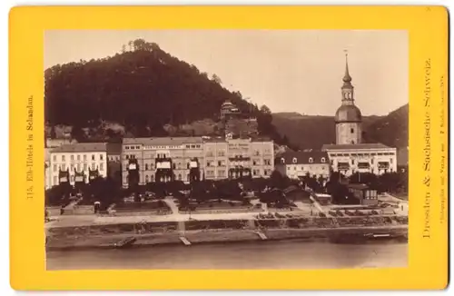 Fotografie J. F. Striehm, Berlin, Ansicht Bad Schandau, Blick nach den Elb-Hotels Forsthaus, Dampfschiff Hotel