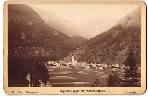 Fotografie Ant. Gratl, Innsbruck, Ansicht Längenfeld, Blick nach dem Ort gegen die Winnebachspitze