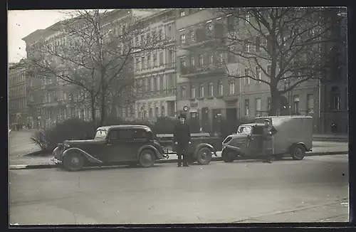 Foto-AK Auto Adler Trumpf Jupiter (Ambi-Budd) 1935 /36, dreirädriger Lieferwagen