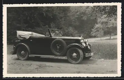 Foto-AK Auto Adler Cabrio 1931, Cabriolet parkt am Strassenrand