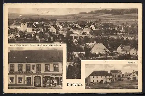 AK Mirovice, Panorama, Rodní dum s pametni deskou básníka Ant. Klasterského, Námesti