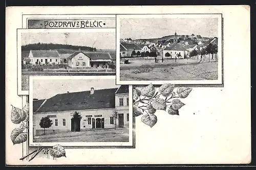AK Belcice, Teilansicht, Gasthaus, Bahnhof