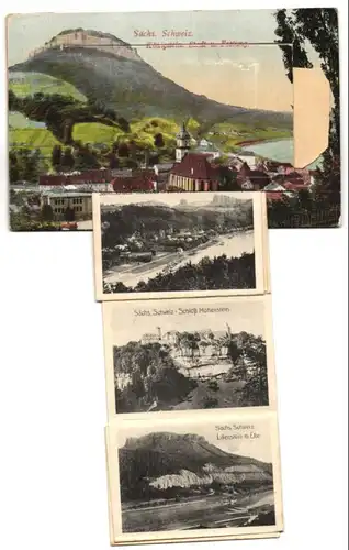 Leporello-AK Königstein /Sächs. Schweiz, Stadt und Festung, Wehlen, Rathen, Lilienstein