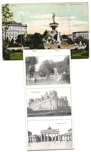 Leporello-AK Berlin, Lützowplatz mit Herkulesbrunnen, Unter den Linden, Gendarmenmarkt