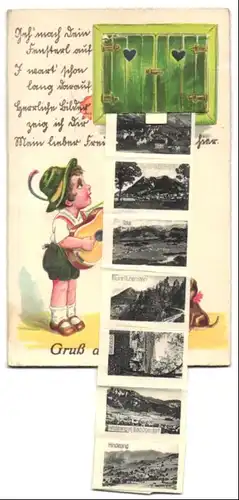 Leporello-AK Sonthofen, Ruine Fluhenstein, Freibergsee, Panorama m. Grünten