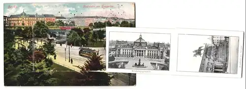 Leporello-AK Berlin-Tiergarten, Hochbahn am Wassertor, Strassenbahn, Siegessäule, Reichstagsgebäude, der neue Dom