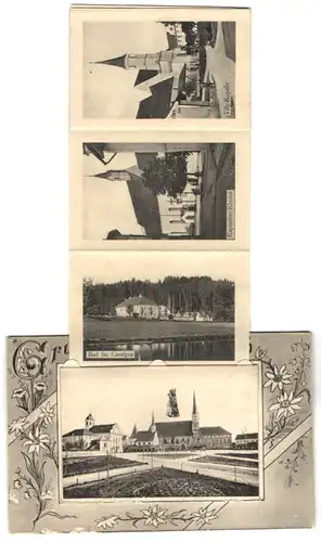 Leporello-AK Altoetting, Kapuziner-Kloster, Tilly-Kapelle, Strassenpartie am Hauptplatz, Heilige Kapelle