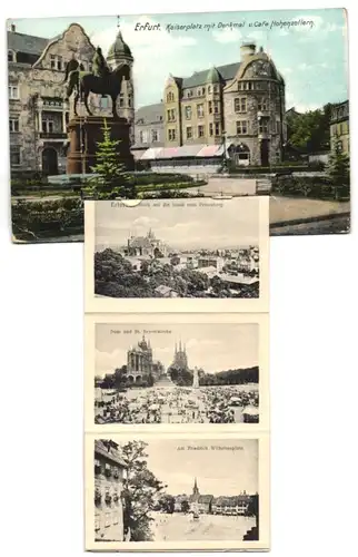 Leporello-AK Erfurt, Kaiserplatz mit Denkmal u. Café Hohenzollern, Angerbrunnen, Kaiserplatz, Kgl. Regierung