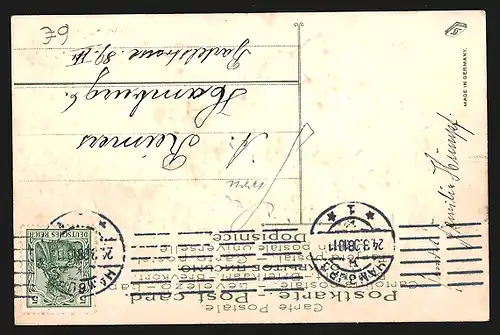 AK Junger Mann und zwei Frauen mit Blumenkorb im Auto, Glückwunsch