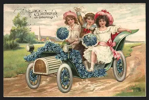 AK Kleine Kinder in einem zeitgenössischen Automobil