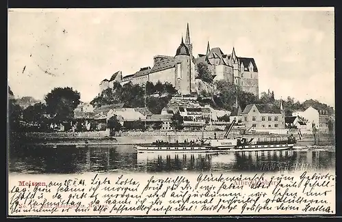 AK Meissen, Dampfer Germania vor der Albrechtsburg