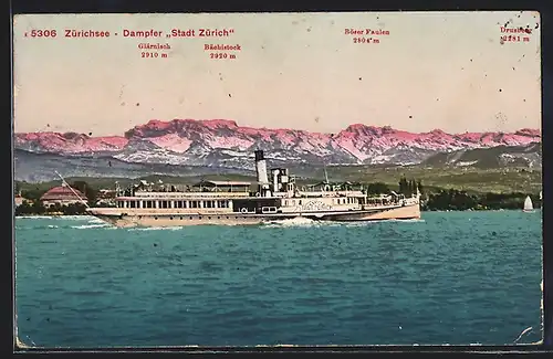 AK Dampfer Stadt Zürich auf dem Zürichsee