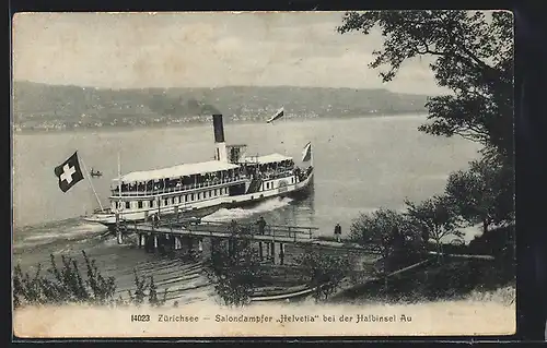 AK Salondampfer Helvetia auf dem Zürichsee bei der Halbinsel Au