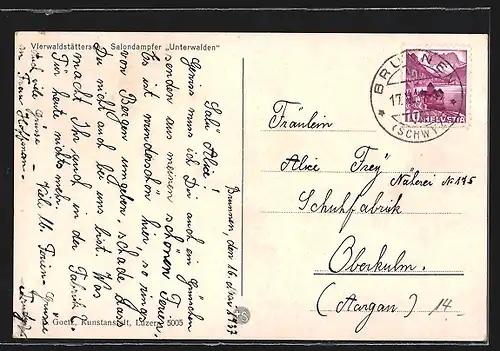 AK Salondampfer Unterwalden auf dem Vierwaldstättersee