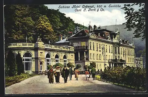AK Wien, Schloss Hotel Cobenzl C. L. Pertl & Co., mit Strasse