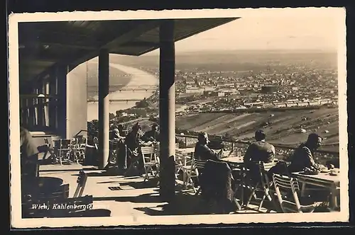 AK Wien, Kahlenbergterrasse mit Blick auf die Stadt