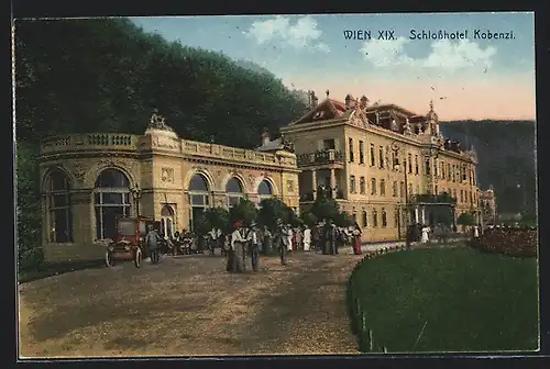 AK Wien, Schlosshotel Kobenzi mit Besuchergruppe
