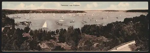 Klapp-AK Berlin, Panoramablick auf den Wannsee mit Segelbooten